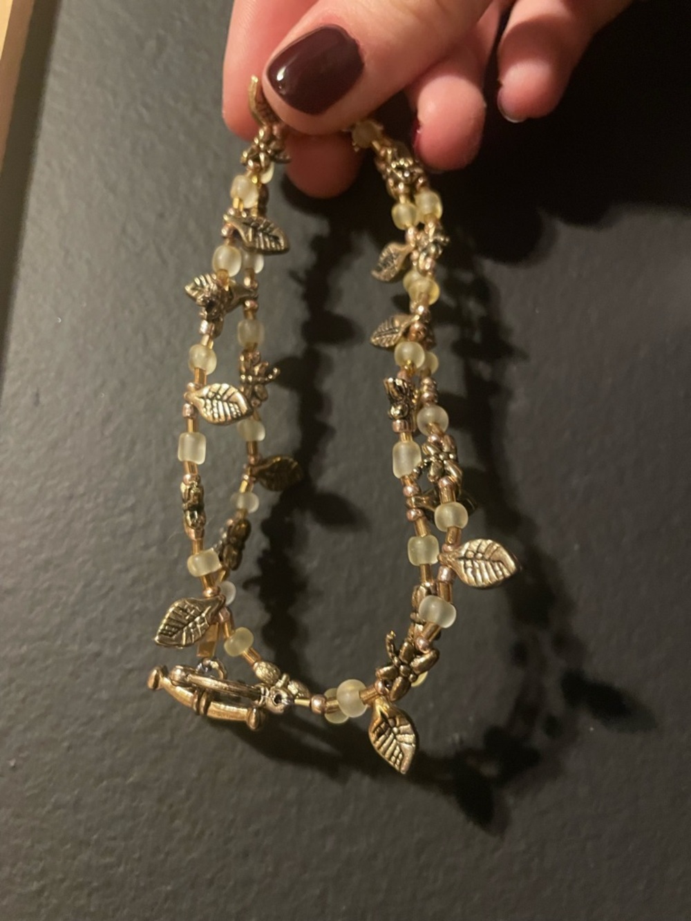 Gold Tone Butterfly & Leaf Beaded Women's Botanical Necklace - Elegant Gold Tone